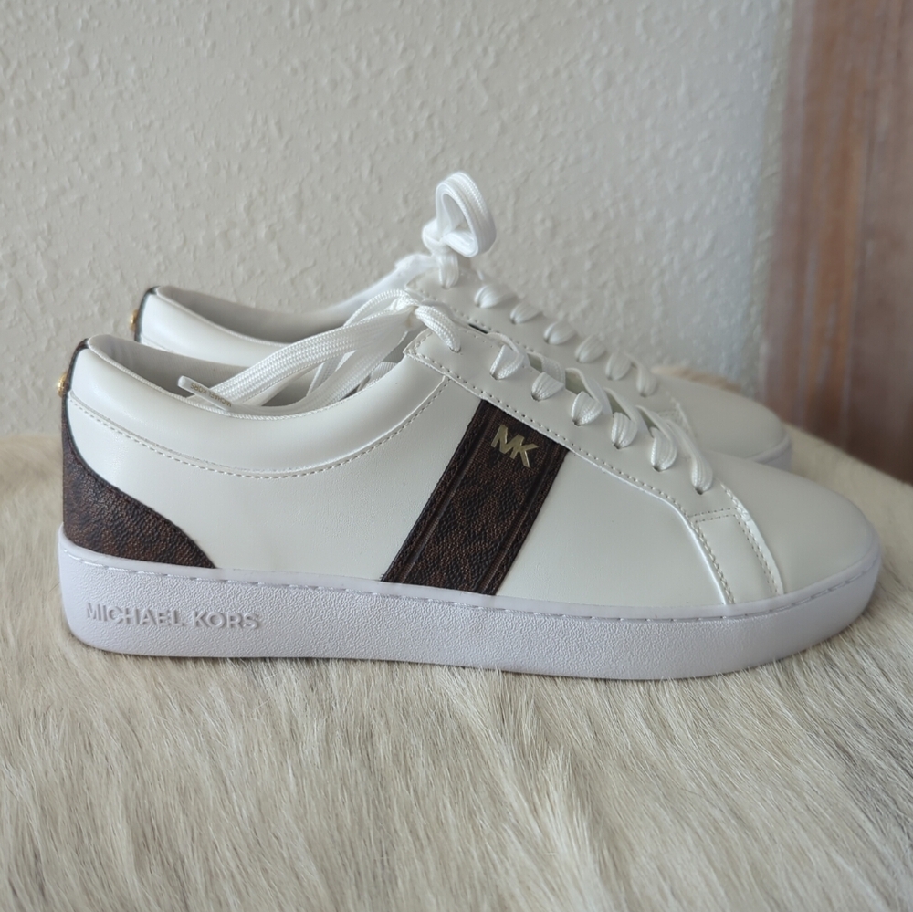 Michael Kors Irving Stripe Lace Up Designer Sneakers Optic White Multi  8.5